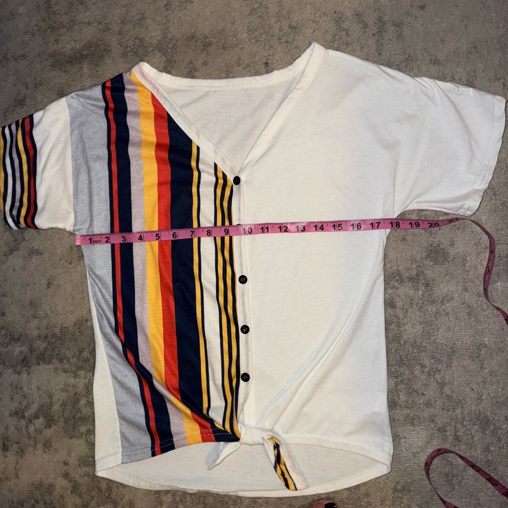 Vintage Style Button-Down Shirt - White with Multicolor Stripes - Picture 5 of 9